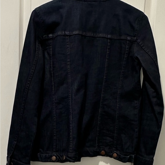 Eileen Fisher Banded Collar Denim Jacket Brass Buttons Pockets at Chest & Hips - Picture 6 of 8